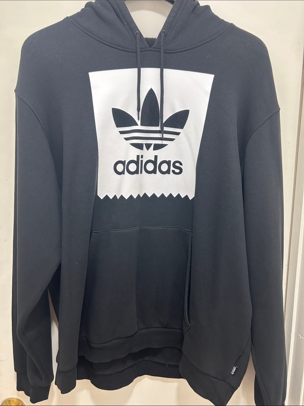 adidas Black Pullover Hoodie with White Trefoil Patch